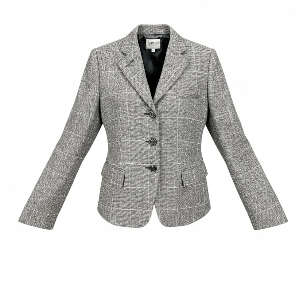 Giorgio Armani Women's Collezioni Checkered Plaid Gray Blazer - Picture 1 of 10